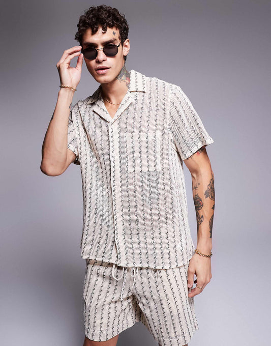 Mono Stripe Textured Knit Shirt