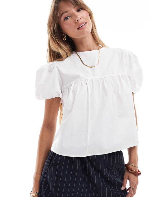 Tie Back Puff Sleeve Smock Top