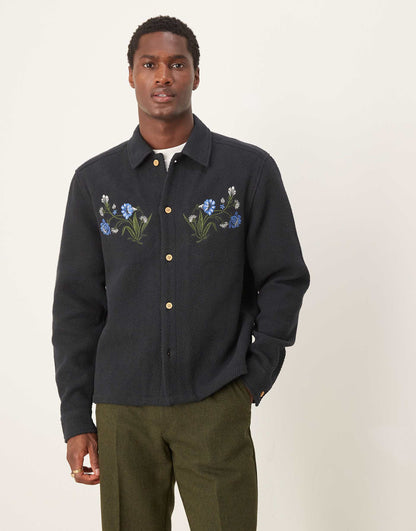 Boxy Overshirt With Floral Embroidery