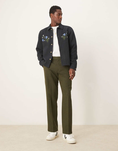 Boxy Overshirt With Floral Embroidery