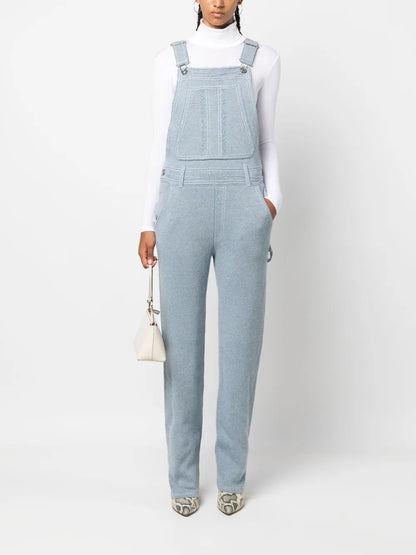 Cotton-Cashmere Denim-Effect Dungarees