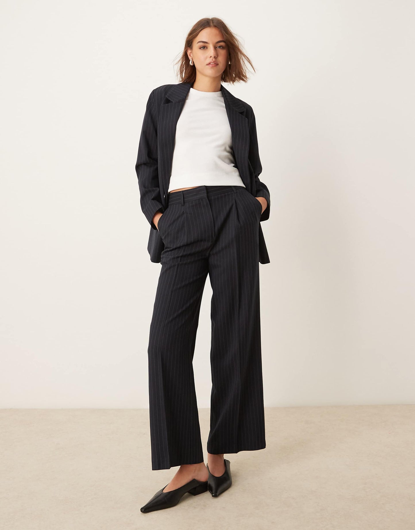 Wide Leg Pinstripe Tailored Trouser Co-Ord