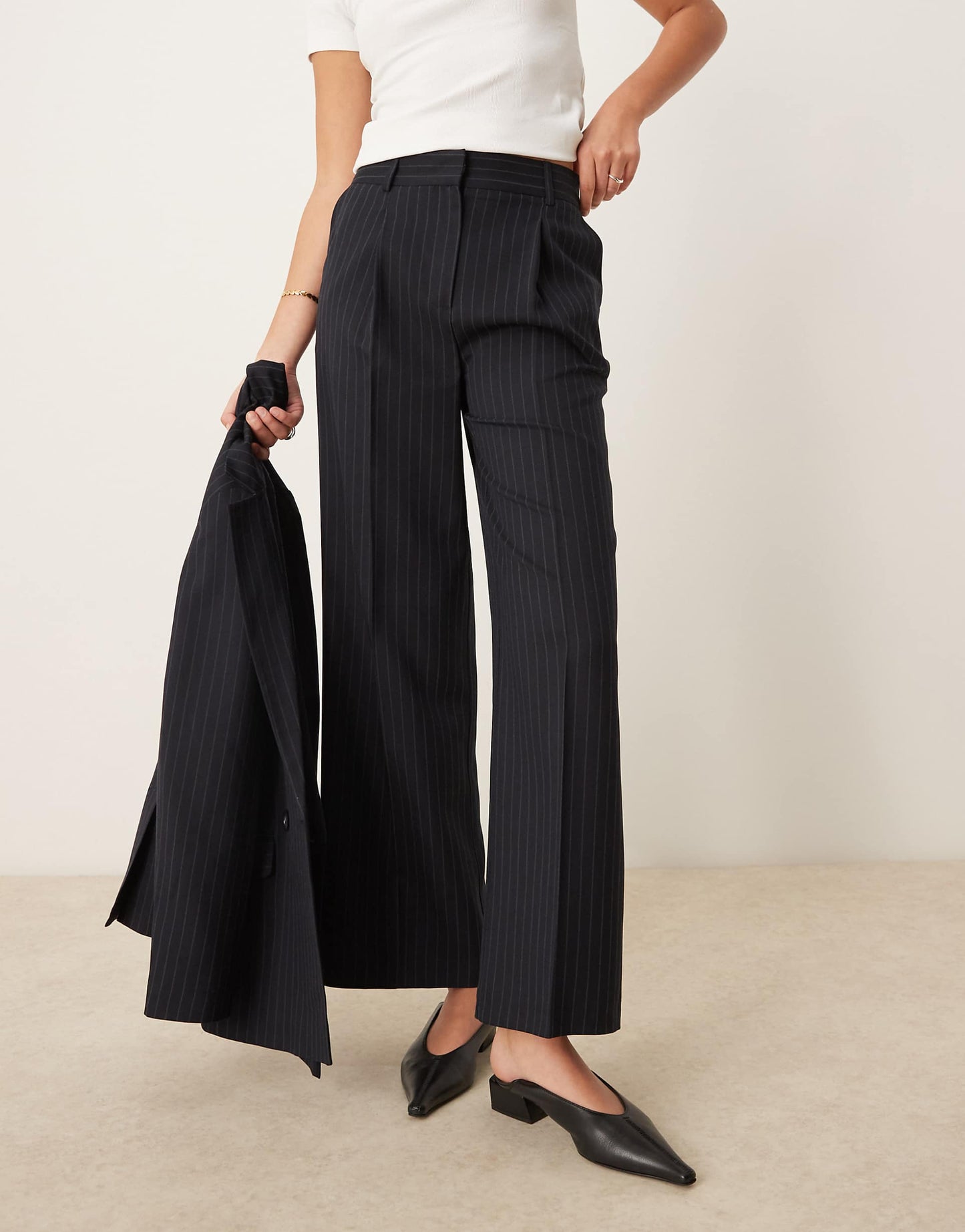 Wide Leg Pinstripe Tailored Trouser Co-Ord