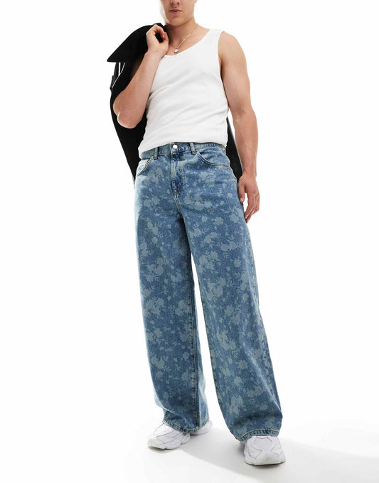 Super Baggy Jeans With Floral Design