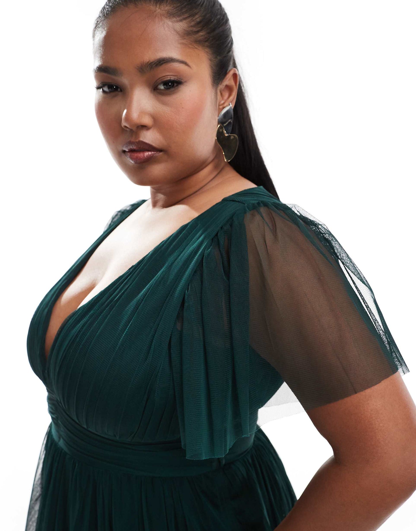 Plus Bridesmaid Madison V Neck Tulle Midi Dress
