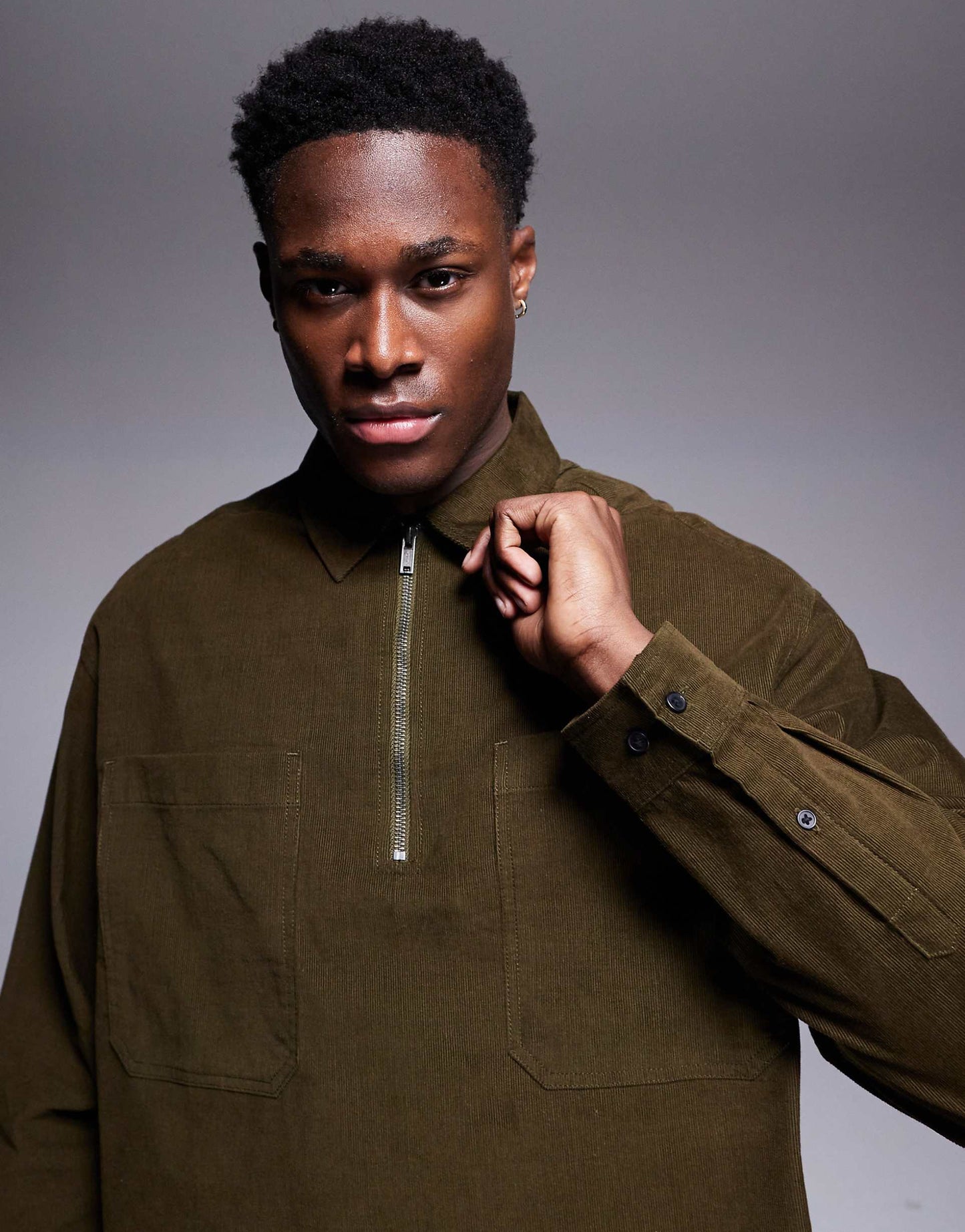 Boxy Overhead Cord Shirt With Zipped Pockets