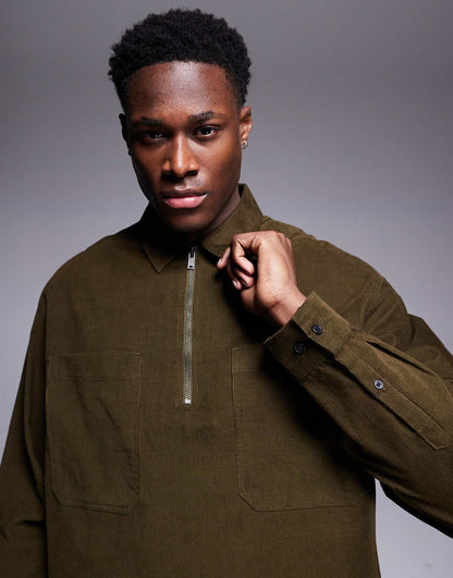 Boxy Overhead Cord Shirt With Zipped Pockets
