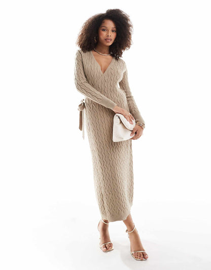 Cable Knit Wrap Midaxi Dress