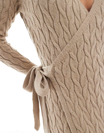 Cable Knit Wrap Midaxi Dress