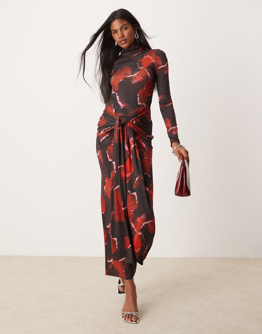 Tie Waist Roll Neck Maxi Dress