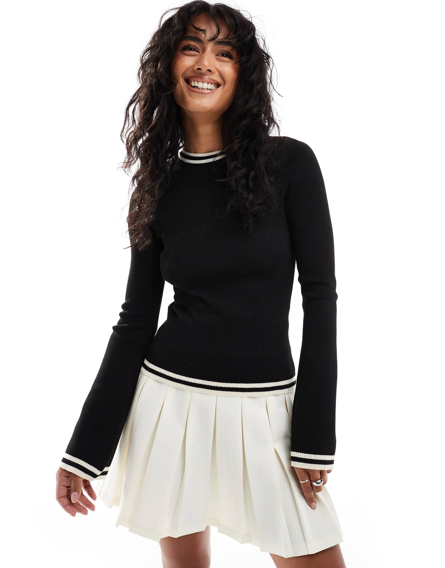 Contrast Knit Long Sleeve Top