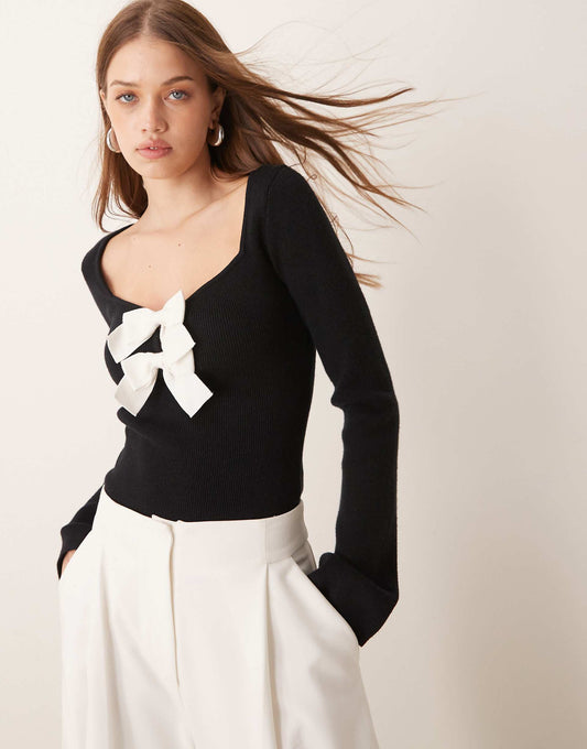Knitted Bow Detail Top