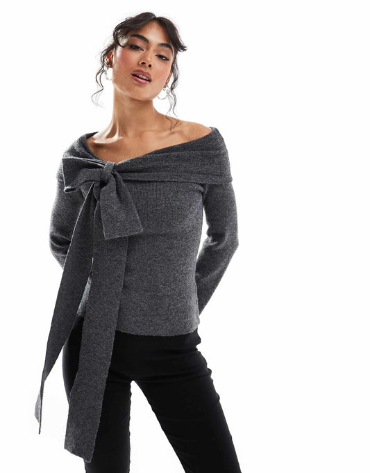 Bardot Bow Knitted Top