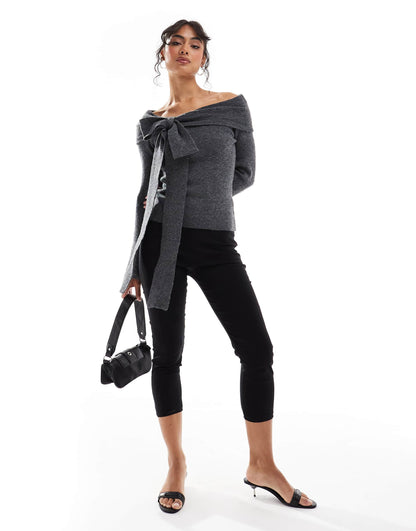 Bardot Bow Knitted Top