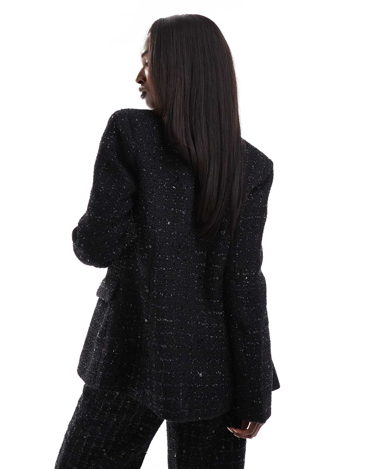 Metallic Tweed Double Breasted Tailored Jacket