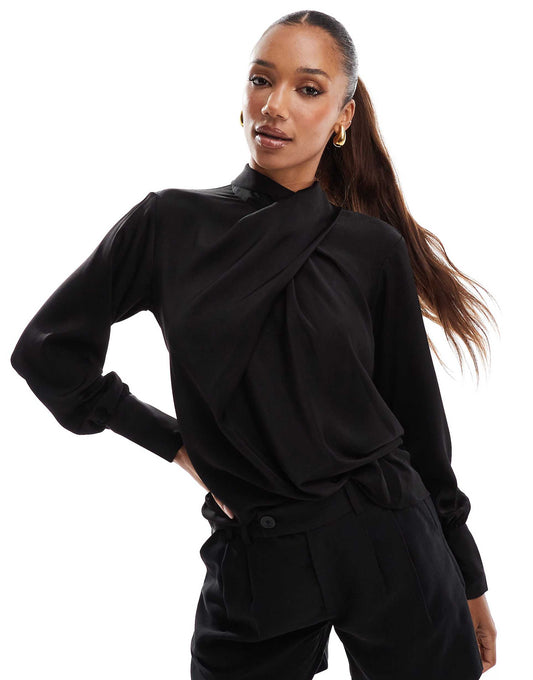 Satin Twist Neck Blouse