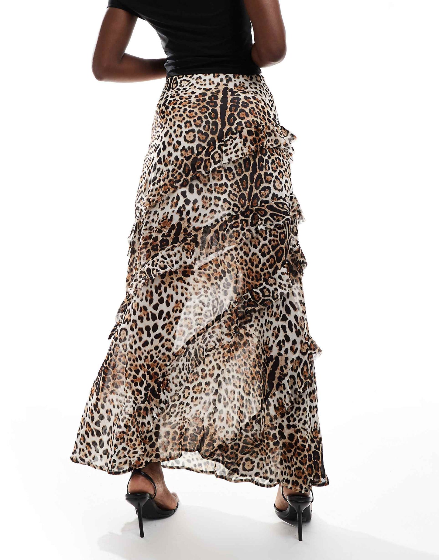 Leopard Frill Midi Skirt