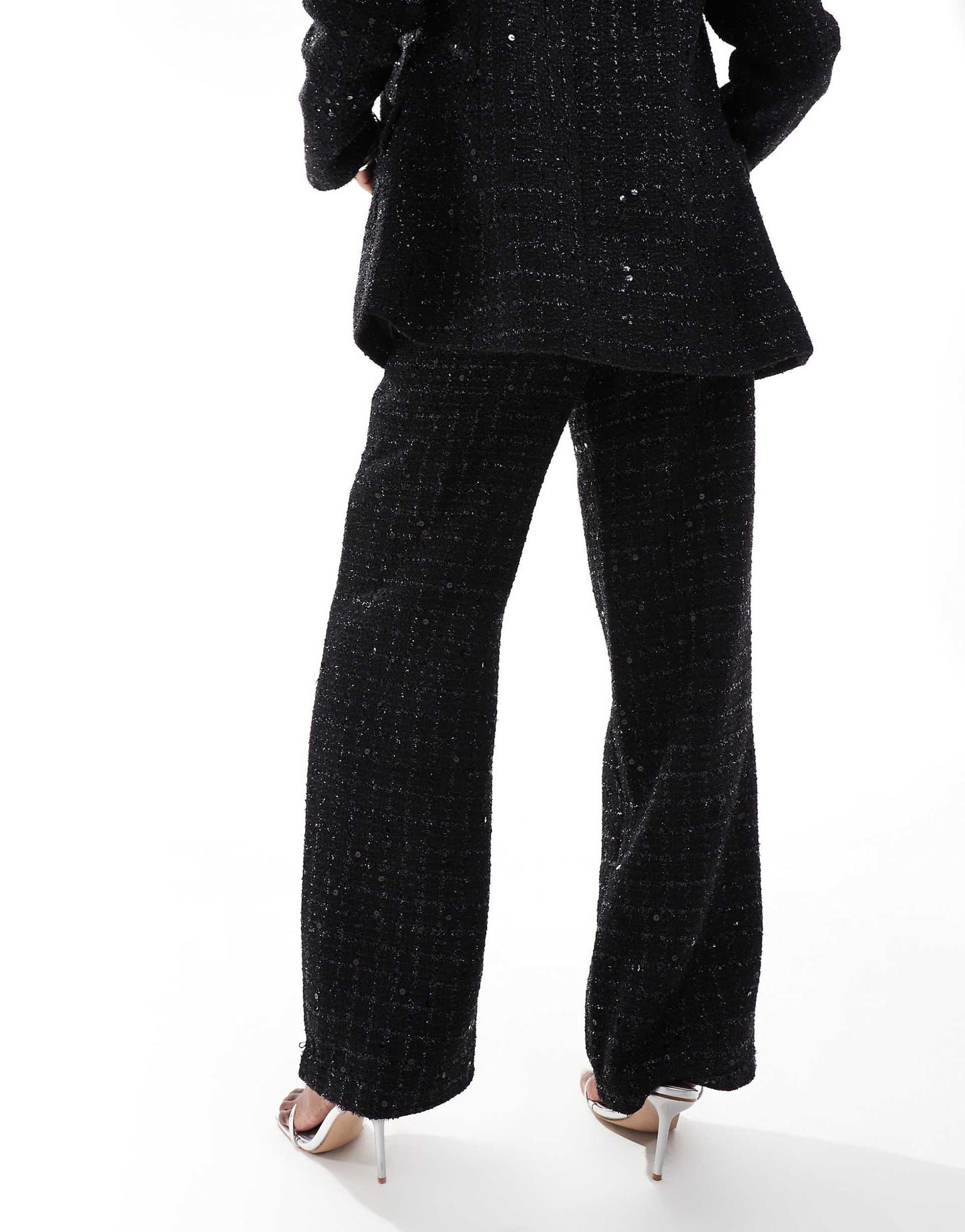 Metallic Tweed Wide Leg Trouser