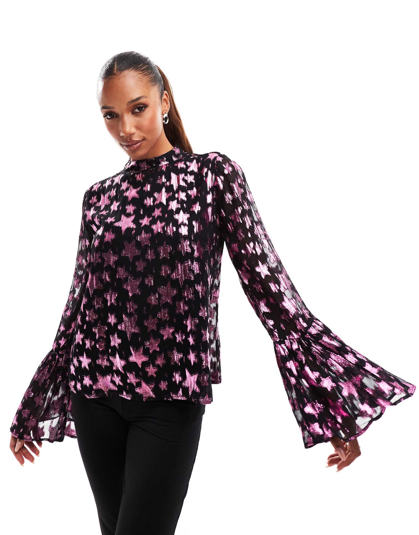 Metallic Star High Neck Blouse