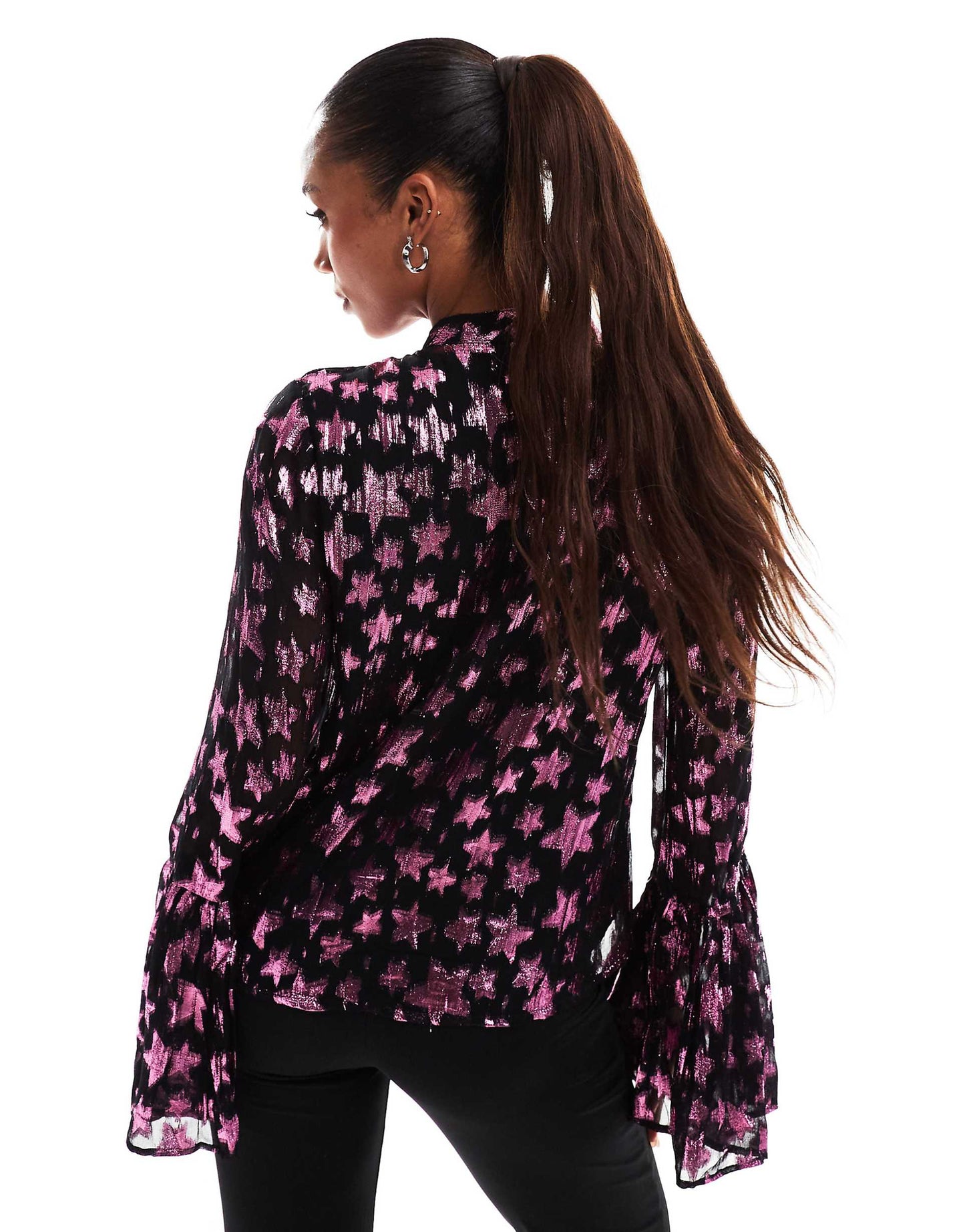 Metallic Star High Neck Blouse