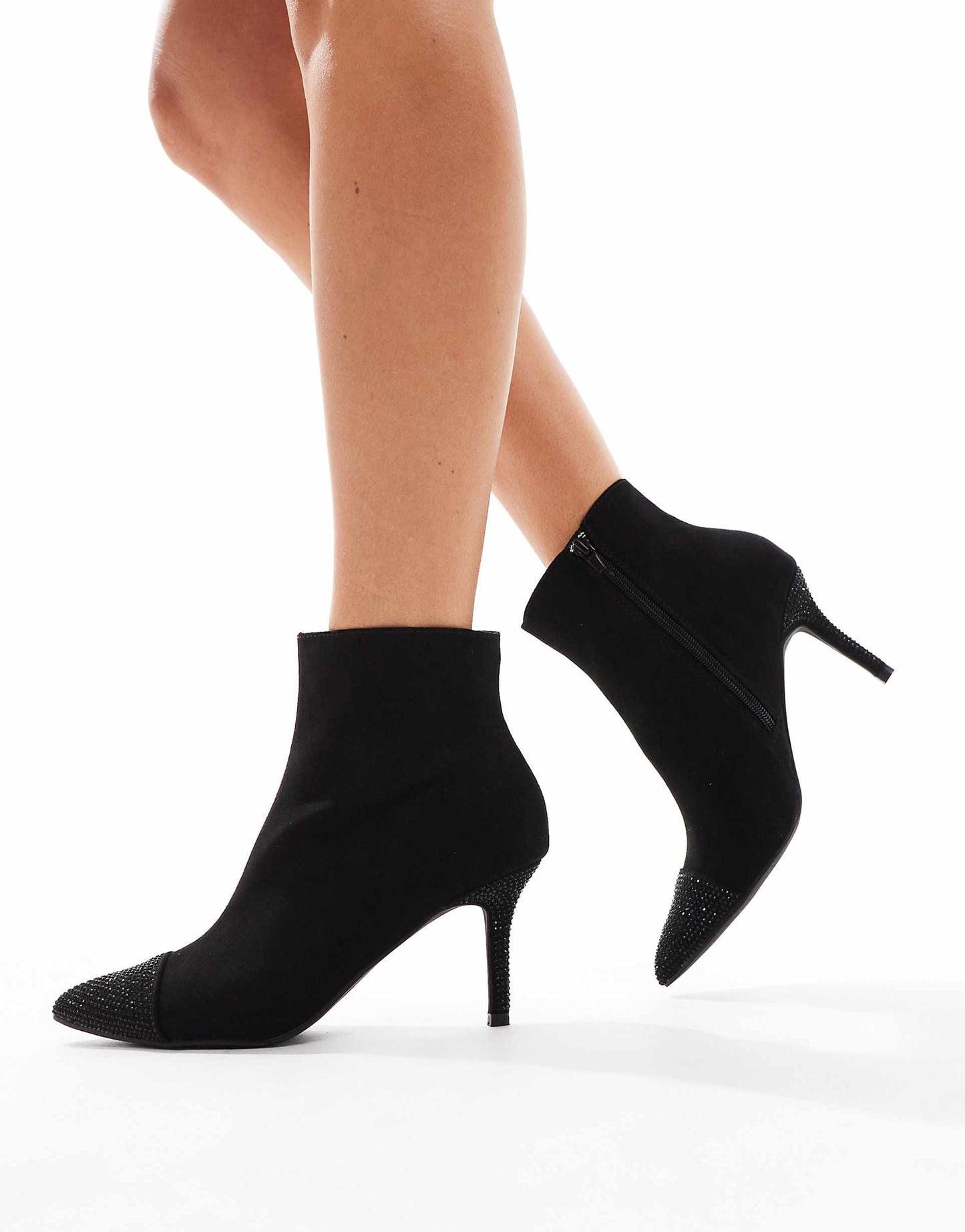 Ankle Heeled Boot With  Gem Embellished Toe