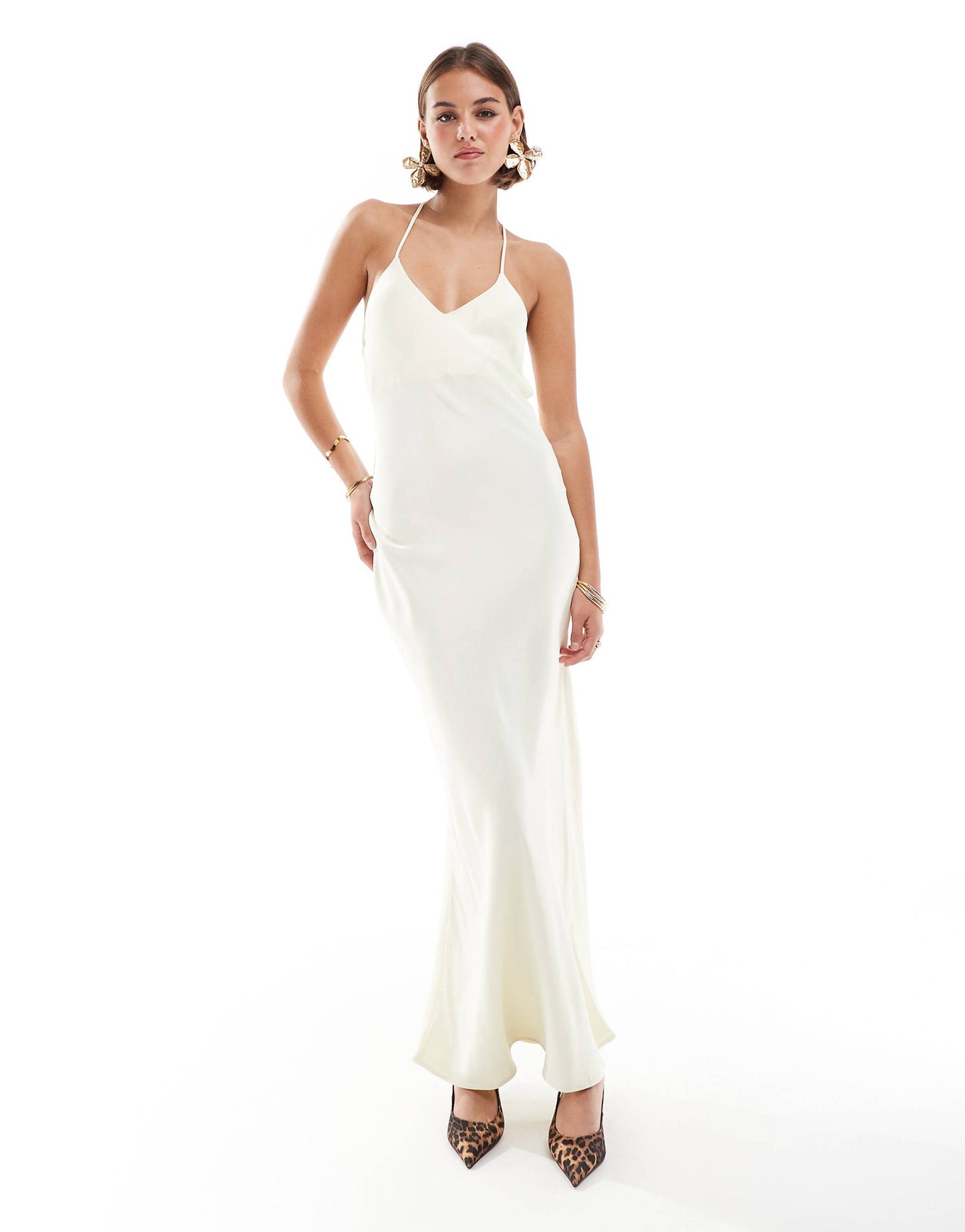 Satin Halter Back Detail Maxi Dress