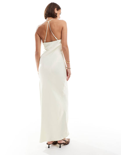 Satin Halter Back Detail Maxi Dress