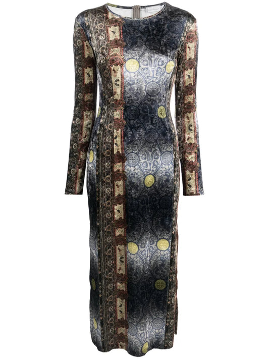 Graphic-Print Long-Sleeve Dress