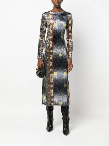 Graphic-Print Long-Sleeve Dress