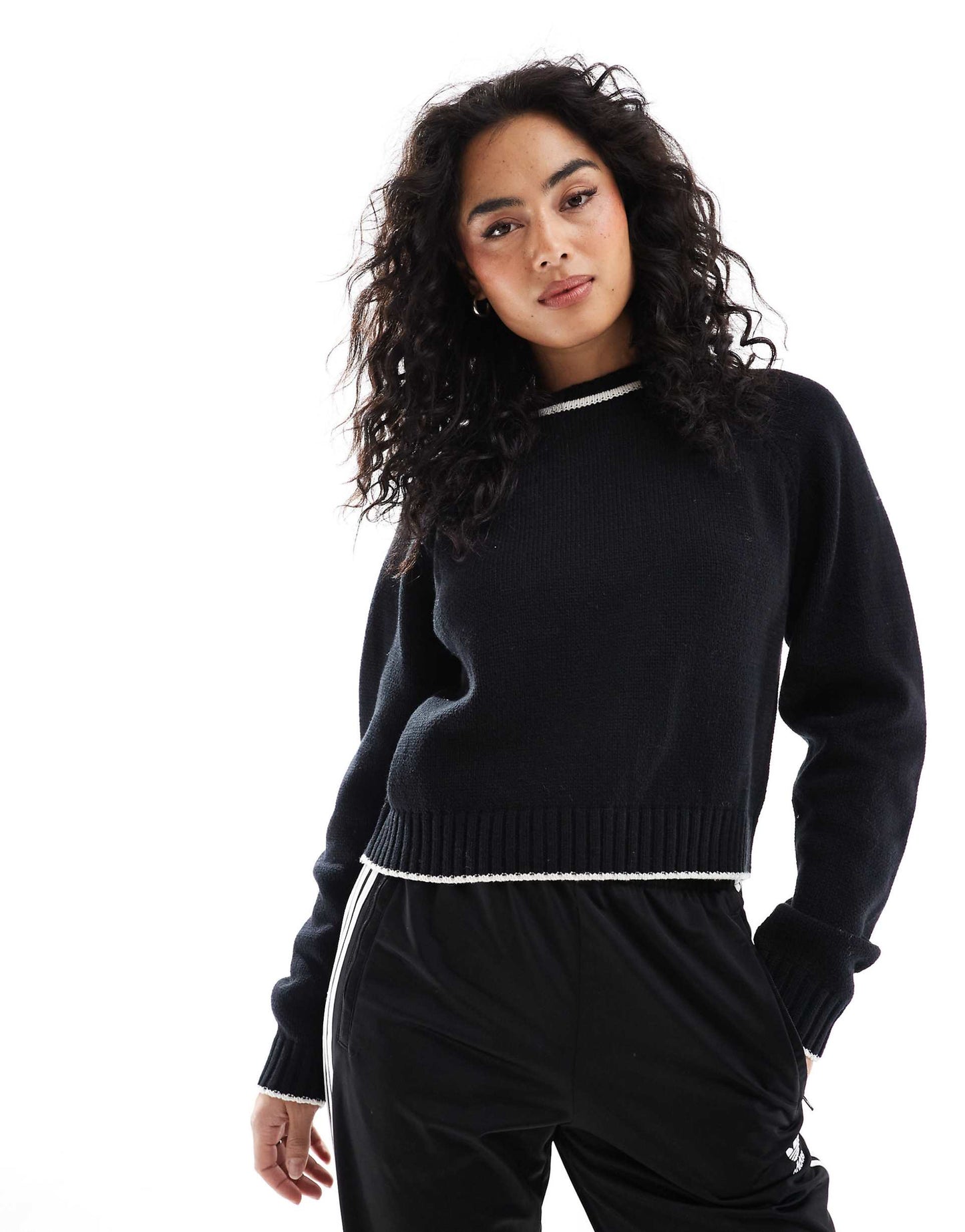 Crew Neck Jumper With Fashioning Detail And Tipping