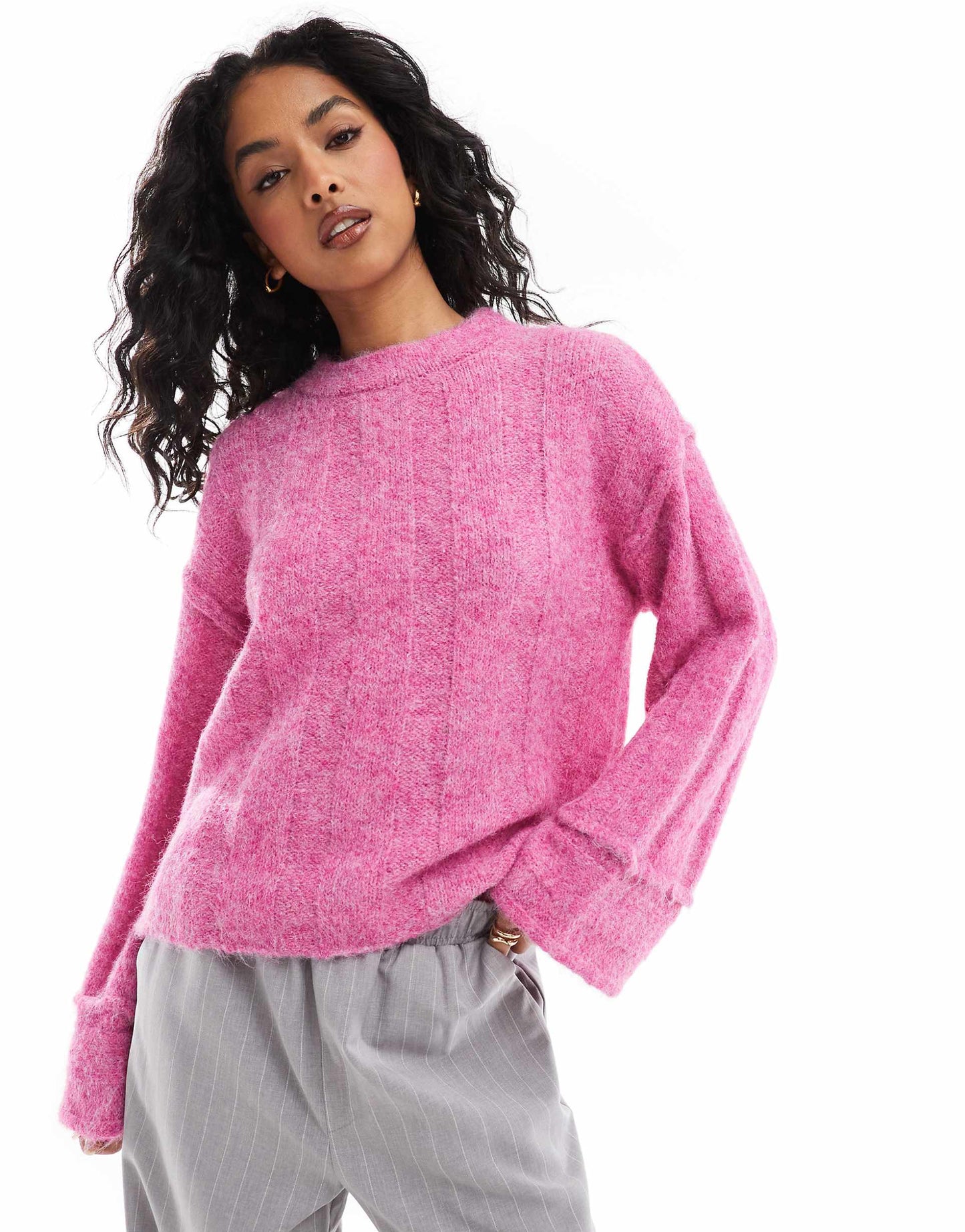 Ribbed Knit Jumper With Wide Sleeves