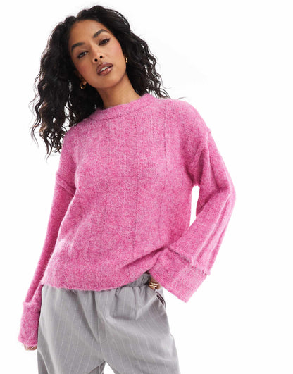 Ribbed Knit Jumper With Wide Sleeves
