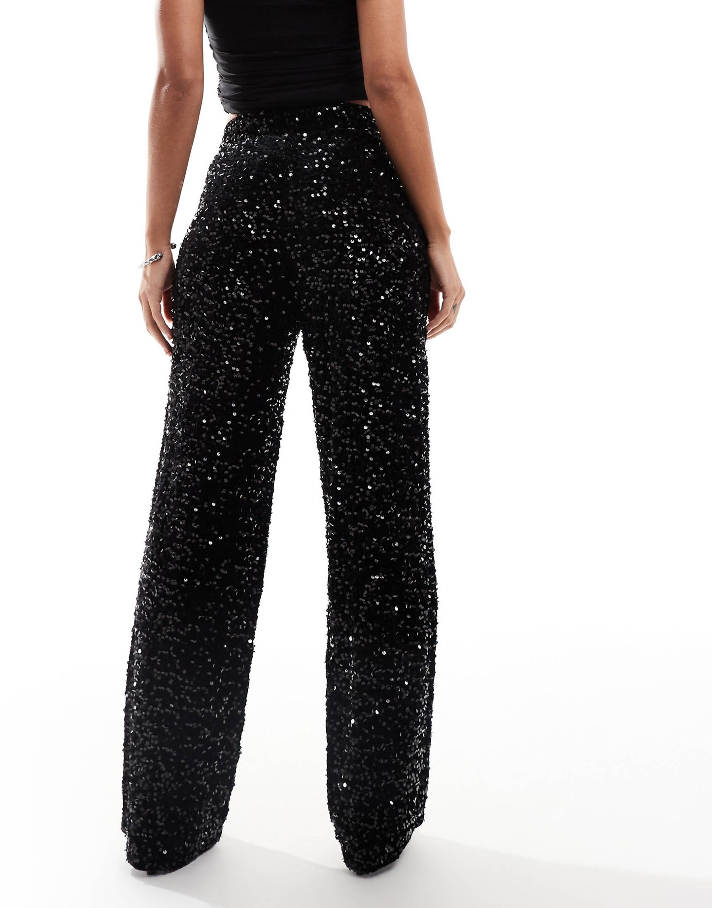 Wide Leg Velour Sequin Trousers