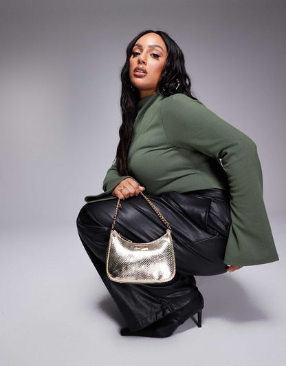 Metallic Shoulder Bag With Chain Detail