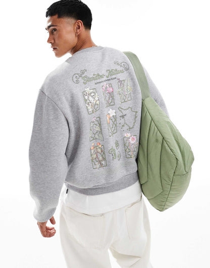 Boxy Oversized Crew With Front And Back Flower Print