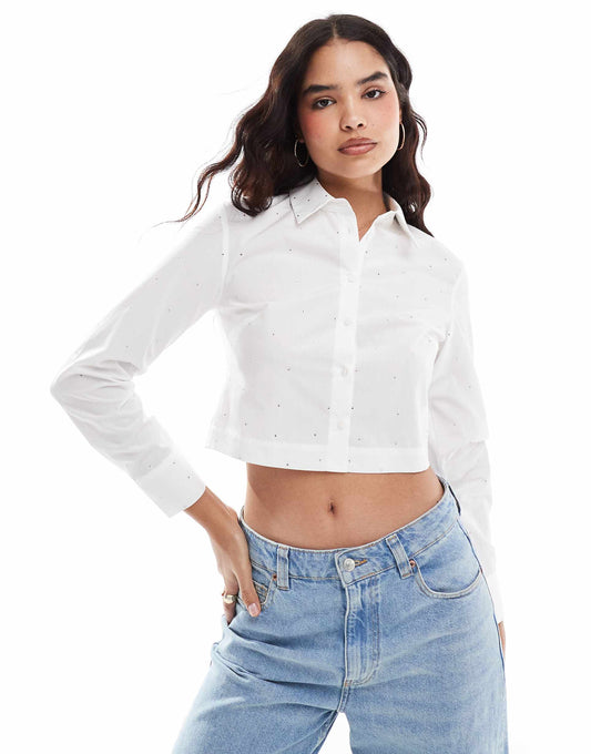 Hotfix Detail Cropped Shirt