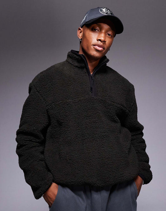 Boxy Oversized Quarter Zip Borg Sweatshirt