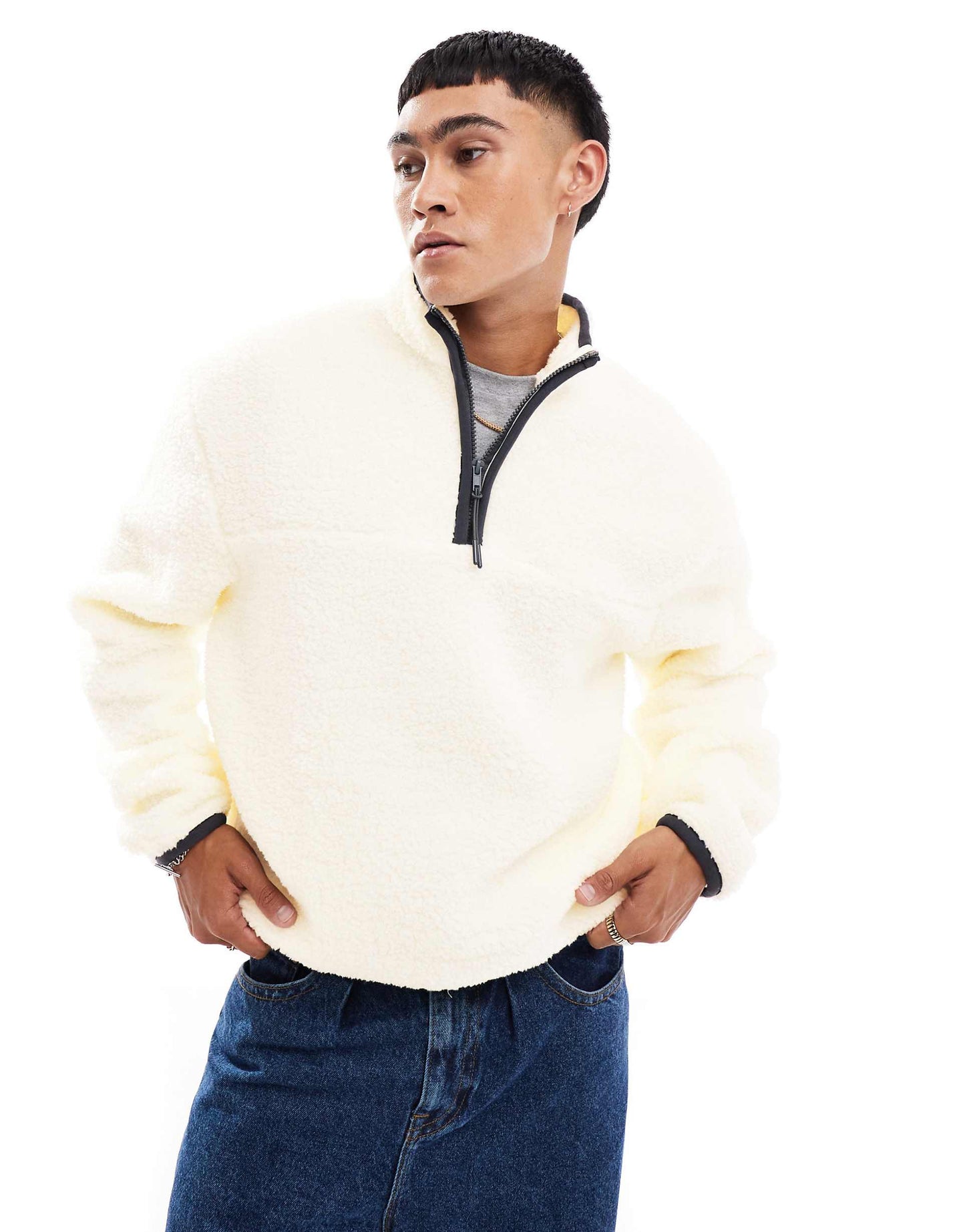 Boxy Oversized Quarter Zip Borg Sweatshirt
