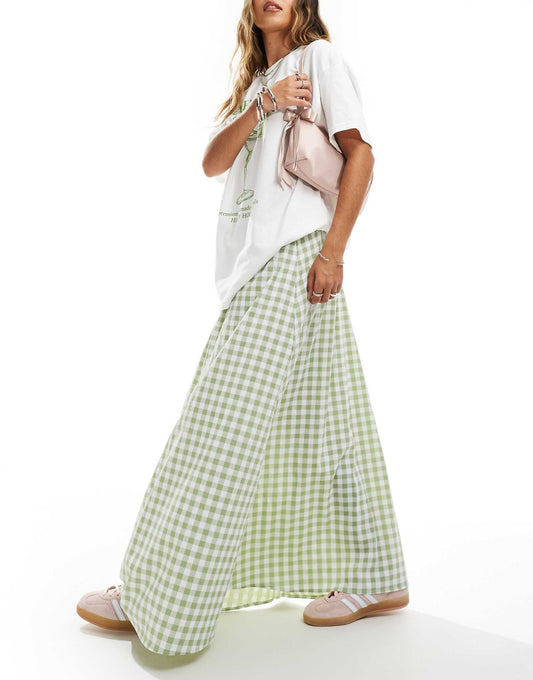 Sage Gingham Maxi Skirt