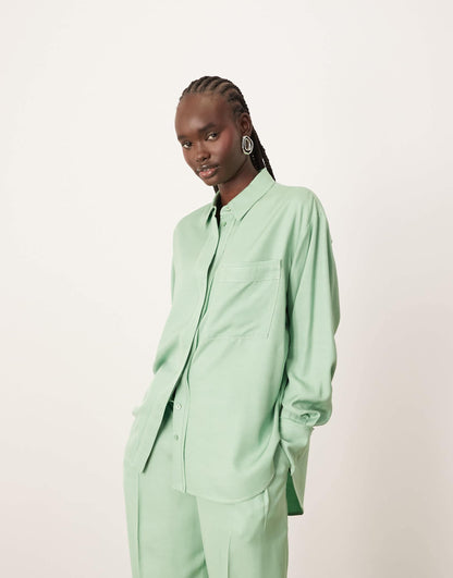 Oversized Contrast Stitch Shirtand Wide Leg Trouser Co-Ord