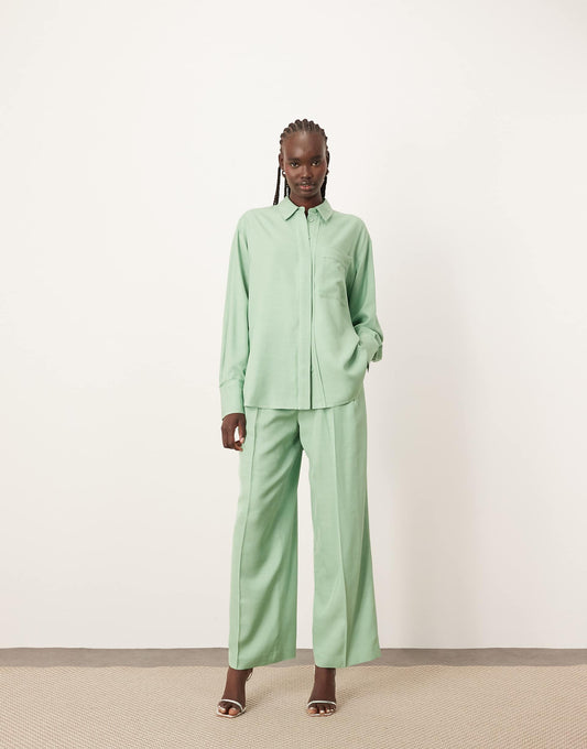 Oversized Contrast Stitch Shirtand Wide Leg Trouser Co-Ord