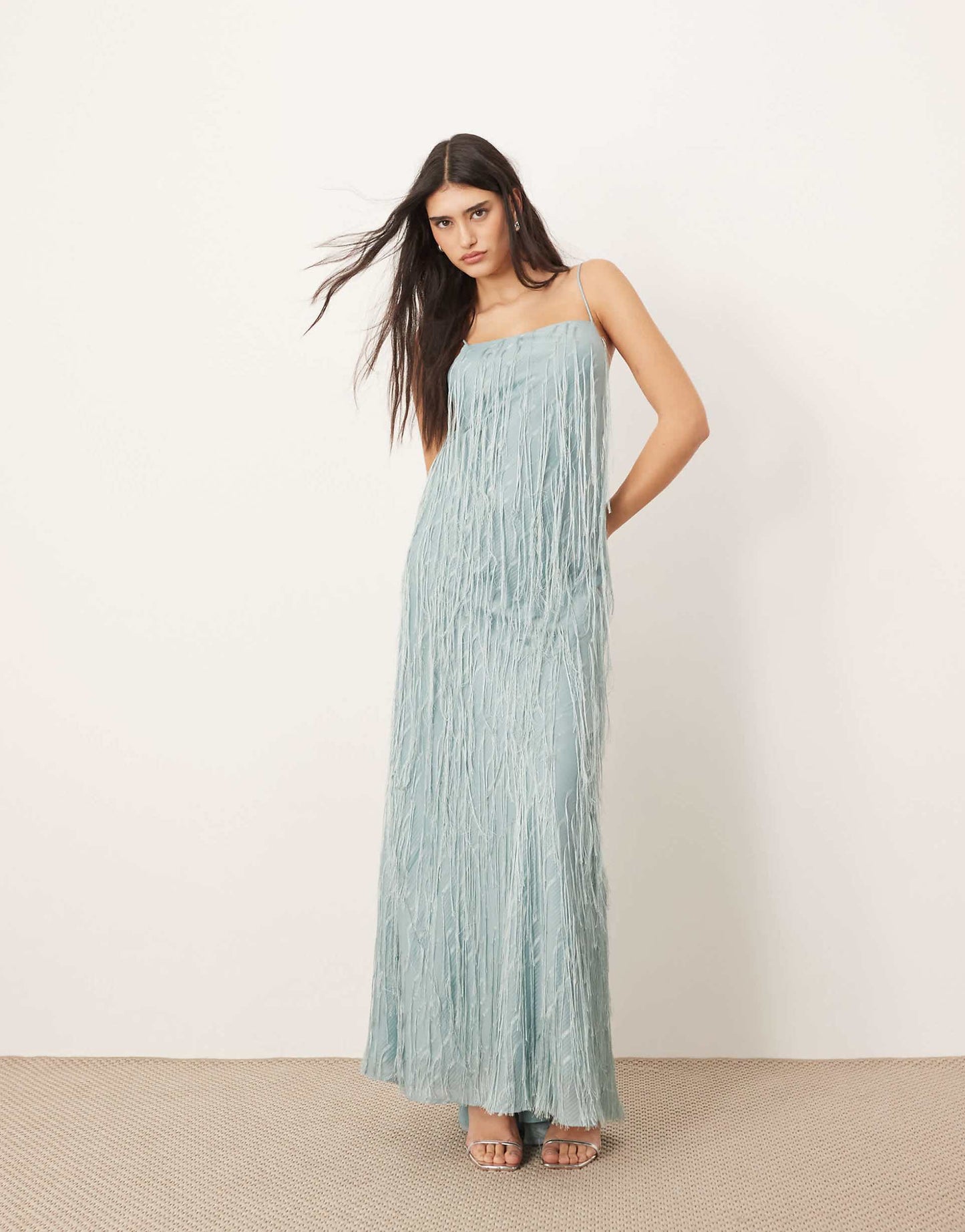 Satin Fringe Bias Maxi Dress