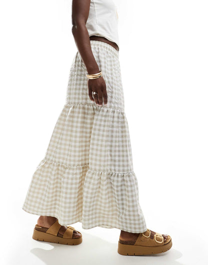 Tiered Maxi Gingham Skirt