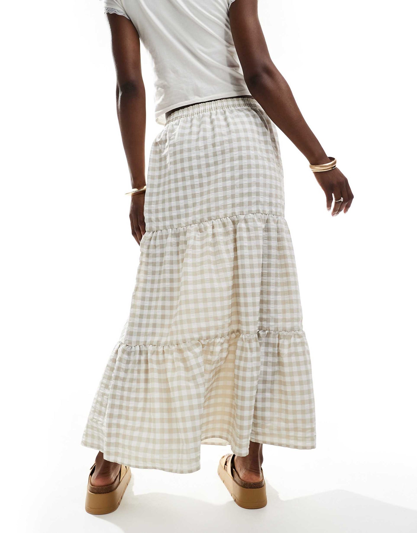 Tiered Maxi Gingham Skirt