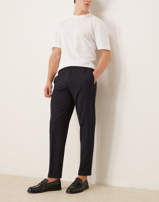 Smart Tapered Fit Chino Trousers With Elasticated Waistband