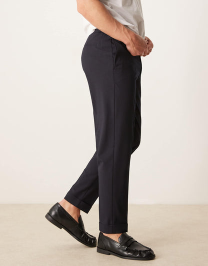 Smart Tapered Fit Chino Trousers With Elasticated Waistband