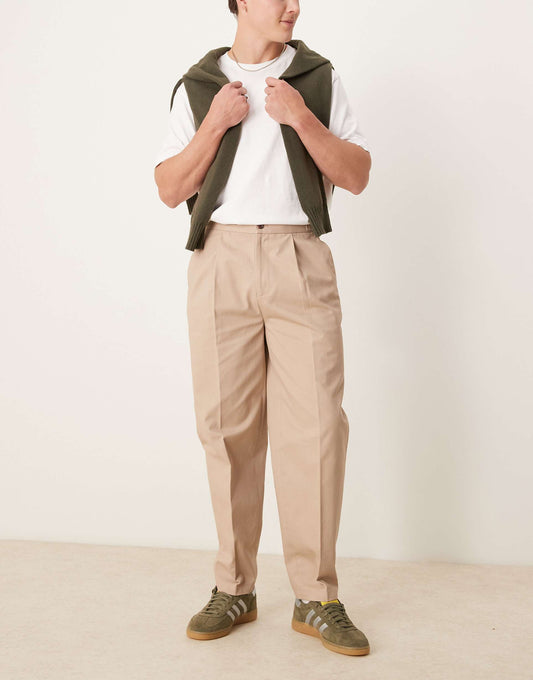 Smart Oversized Tapered Cotton Chino Trousers With Side Adjusters