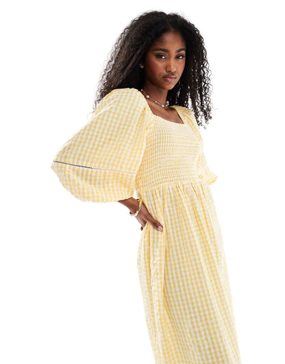 Puff Sleeve Gingham Maxi Beach Dress