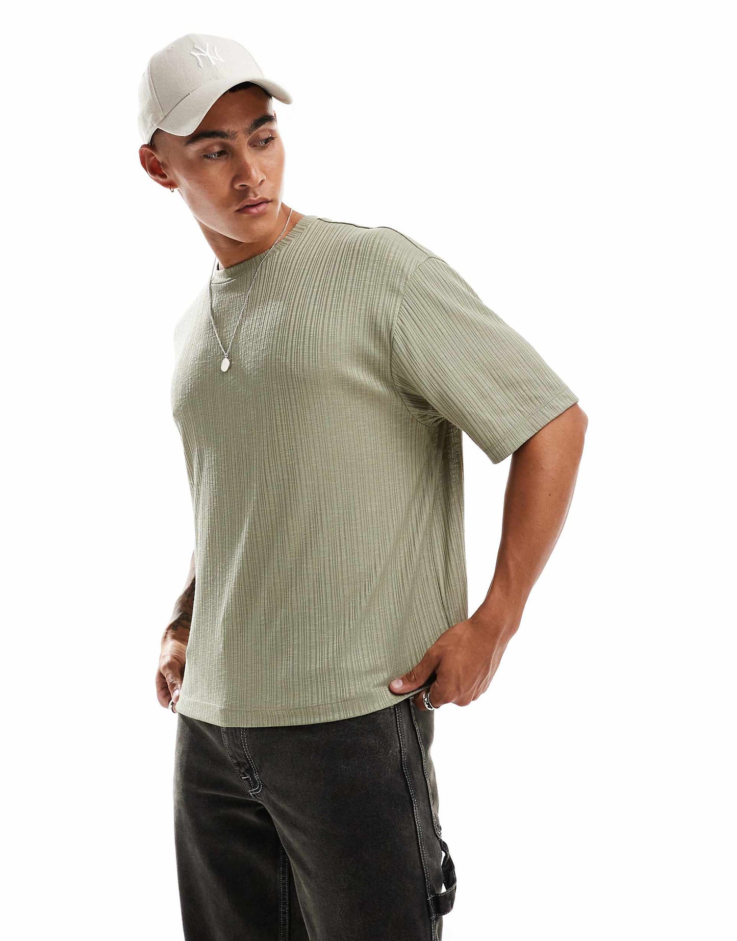 Relaxed Boxy T-Shirt With Rib Texture