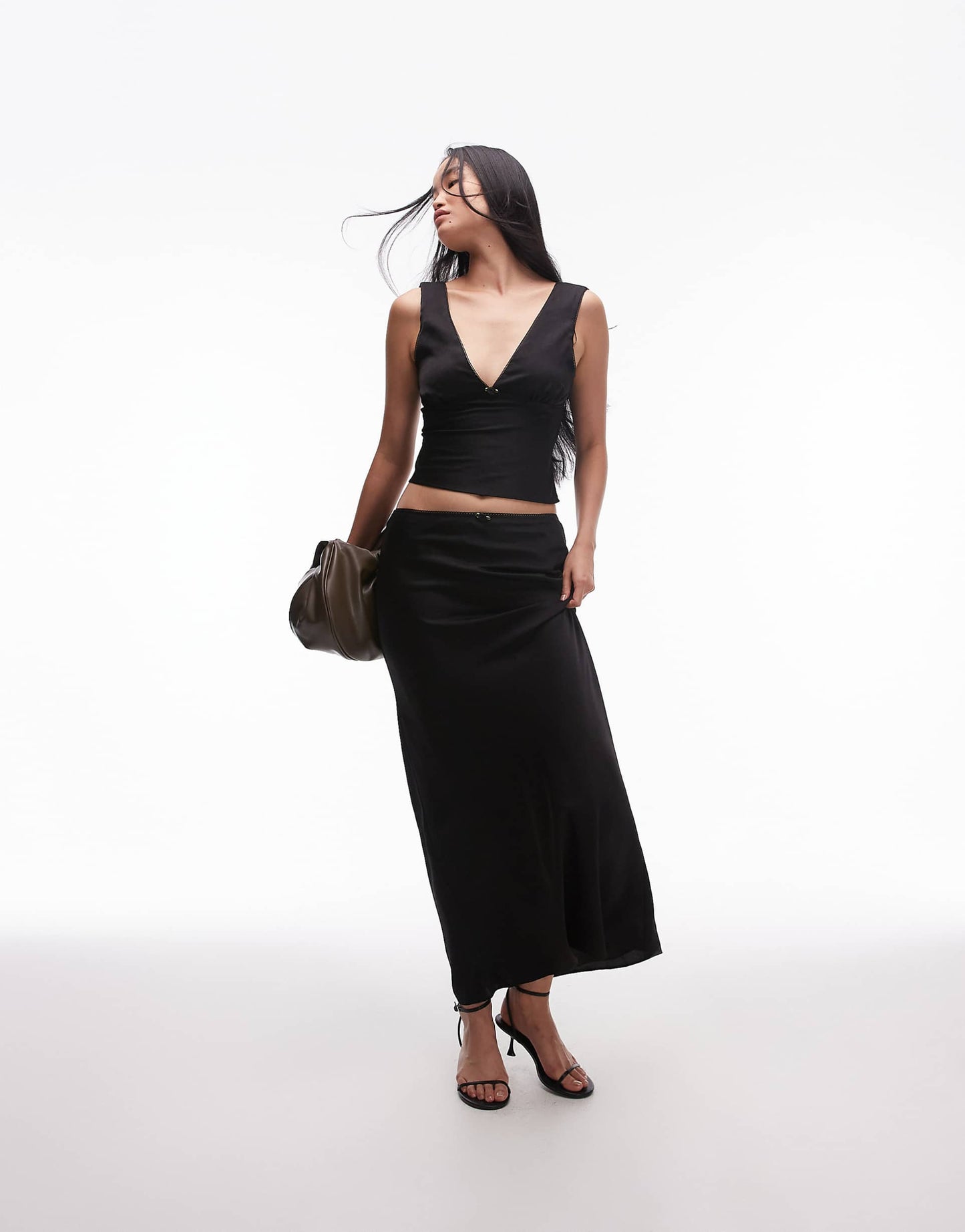 Ravello Rosette Detail Satin Maxi Skirt Co-Ord